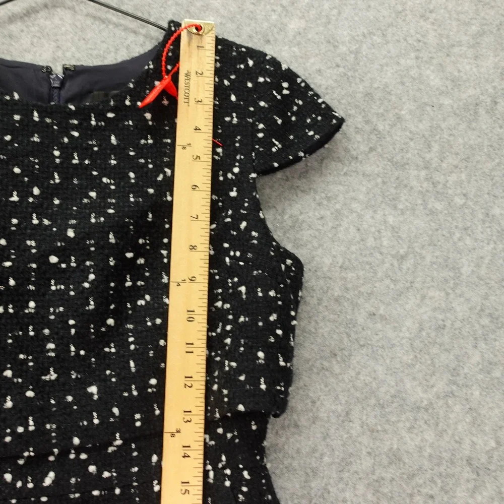 J Crew Black Boucle Tweed Dress S White Fleck Cap Sleeve Old Money Office Siren